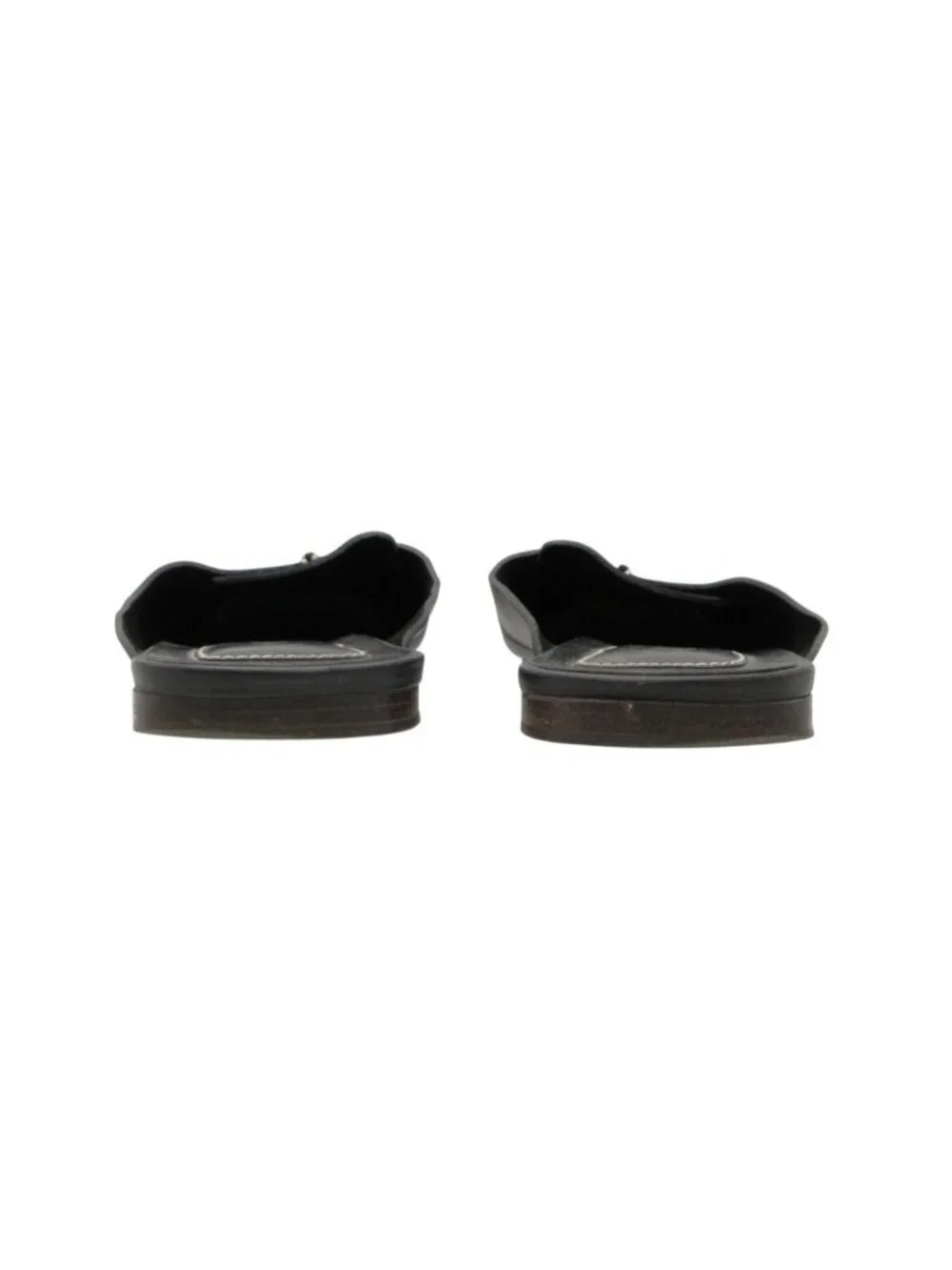 Chanel Sandals Leather Stitch Slip-on Shoes CC Logo Black